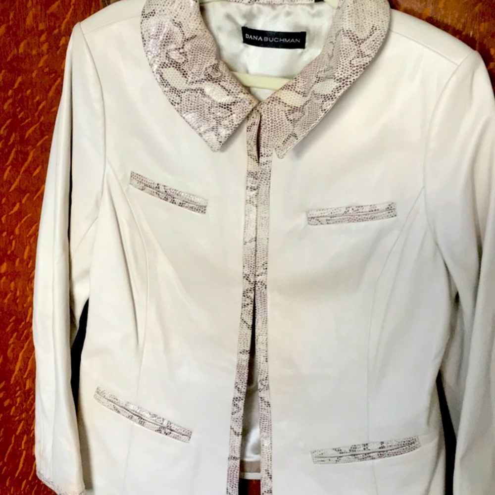 Dana Buchman leather jacket w snakeskin trim. Like new.